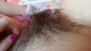 Teasing My Big Hairy Bush While Close-Up On My Clit