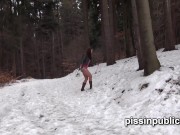 Preview 1 of Girls in need skate around in the snow to find a proper place to have a pee