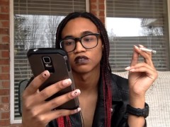 Goth tranny smokes and ignores you