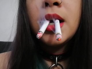 collared slave, close up, smoking slave, smoker