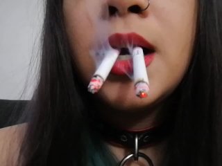 asian, collared slave, small tits, smoking fetish, smoking slut