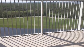 Small dick cum on public outdoor balcony on golf course.