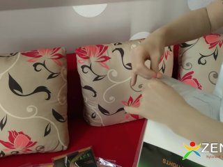 Black sexy stockings on the bare ass of a mature woman.