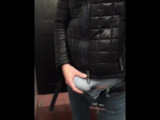 Amazing JERK OFF and a HUGE CUMSHOT in a PUBLIC TOILET