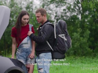 18 Virgin Sex - Sexy chick waits for help and a bright orgasm in doggy