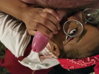Black Barbie eagerly goes to town on_a White_Doms cock. CUMSHOT INC.