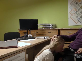 LOAN4K. Agent drills mouth, pussy, andasshole of blonde in_office