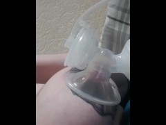 Busty redhead hucow tit play and dry milking