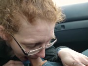 Preview 4 of Redhead MILF Ivy sucks and swallows hubby's load in a parked car