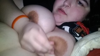 BBW MILF plays with and sucks her tits