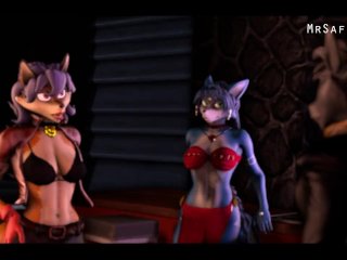 sly cooper, 3d, threesome, cartoon