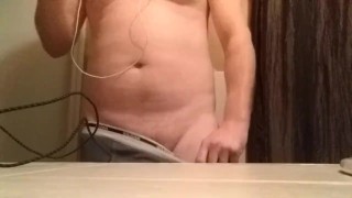 Jerking off spit as lube cum shot