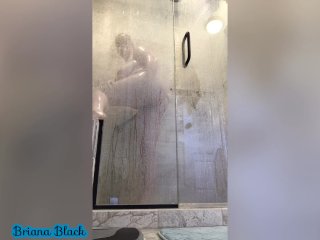 curvy, bbw, bald woman, shower