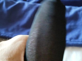 NYLON BOXERS MAKE FOR a LOUD MOANING ORGASM WITH FAKE TITS