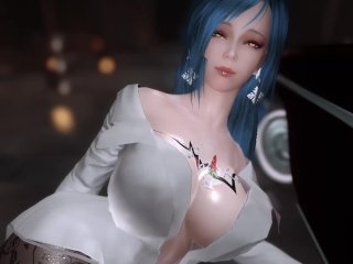 cosplay, skyrim, big boobs, car sex
