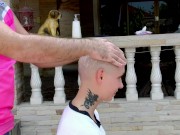 Preview 2 of Bald head shaving and double penetration in all holes