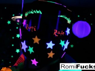 Romi and Dani lesbian black-light fun
