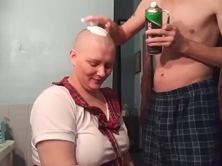 baldhead, big ass, razorshaving, big tits