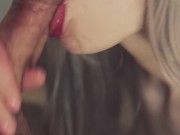 Preview 6 of RED LIPSTICK CLOSE UP BLOWJOB. DROLLING SPIT AND CUM IN MOUTH.