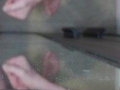 Limp to hard dick cum shot on mirror