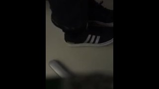 Male Adidas and Black Socks shoeplay at work (Sorry bad lighting)