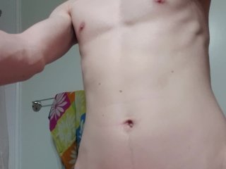 Bursting a load into pussy toy, cock pulsating.