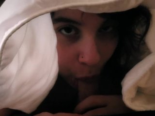 Sneaking Under the Covers to SUCK his TINY DICK!