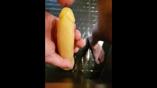Dildo stuffing and cum on the flor