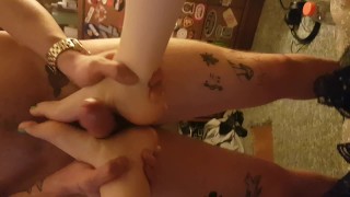 Foot fucking and cumming for mommy
