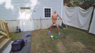 Kinky outdoor golf masturbation