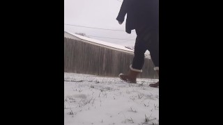 Locked out pee in snow