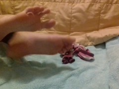 Playing with my feet and soles and taking off my toe socks with my toes