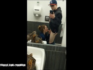 Public Bathroom Blowjob Ends with Huge Spray Facial Cumshot - Heather Kane