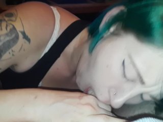 hardcore, blowjob, college girl, green hair