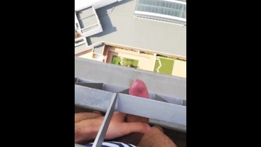 Jerking off in the balcony outside cum shot - Camilo Brown