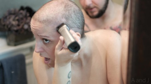 Slut Gets Fucked While Shaving Her Head