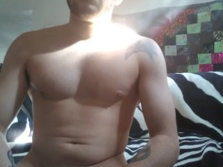 Shirtless guy wake up stretching