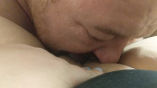 LOUD VOCAL Observe Daddy Eating Teen Pussy He Adores Young Shaved Pussy