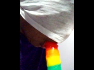 Rainbow dildo deep throat