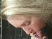 Preview 4 of Fucked wife at work in an alleyway + Oral creampie