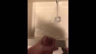 Blasting a load on hotel mirror