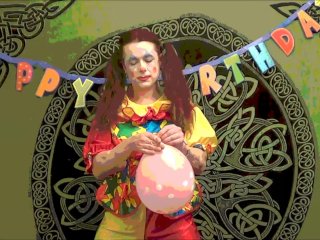 Creepy Clown Inflating and Playing With Balloons