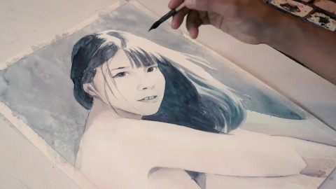 Painting Ai Uehara while Naked - NakedArtist