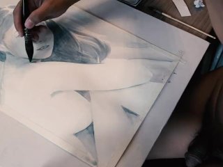Painting AiUehara While Naked - NakedArtist
