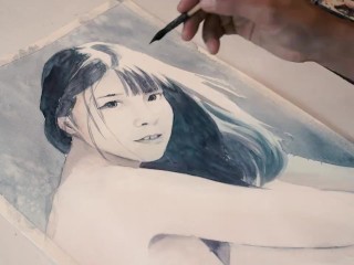 Painting Ai Uehara while Naked - NakedArtist