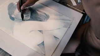 Pintando Ai Uehara Mientras Desnudo Artista Desnudo