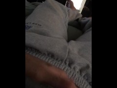 Trying to sneak and masturbate in living room while girlfriend cooks dinner