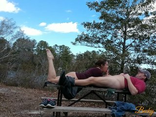 Toe Curling Fuck and_Creampie on a Public_Picnic Table