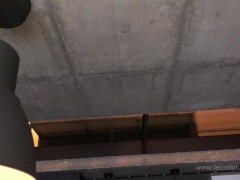 Voyeuring my Busty Wife from the glass bottom to see her tits & puffy pussy