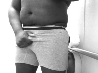 black bear shows off chub body and has a quick j/o in public restroom